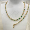 Oro Laminado Necklace and Bracelet, Gold Filled Style with Green and White Cubic Zirconia, Polished, Golden Finish, 06.284.0014.3