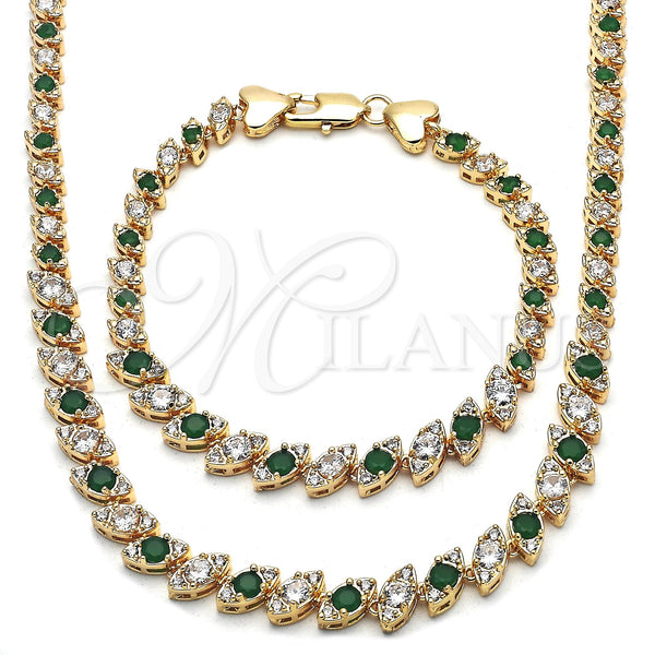 Gold Filled Bracelet — Necklace and Bracelet with Green and White Cubic — main product view — SKU 117123 | Oro Laminado brazalete — Necklace and Bracelet with Green and blanco Cubic — SKU 117123