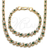 Oro Laminado Necklace and Bracelet, Gold Filled Style with Green and White Cubic Zirconia, Polished, Golden Finish, 06.284.0014.3