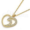 Oro Laminado Pendant Necklace, Gold Filled Style Heart Design, with White Cubic Zirconia, Polished, Golden Finish, 04.99.0030.18 (02 MM Thickness, 18 Inches Length)