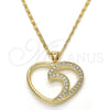 Oro Laminado Pendant Necklace, Gold Filled Style Heart Design, with White Cubic Zirconia, Polished, Golden Finish, 04.99.0030.18 (02 MM Thickness, 18 Inches Length)