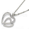 Rhodium Gold Filled Pendant Necklace, Heart Design, with White Cubic Zirconia, Polished, Rhodium Finish, 04.99.0031.1.18 (02 MM Thickness, 18 Inches Length)