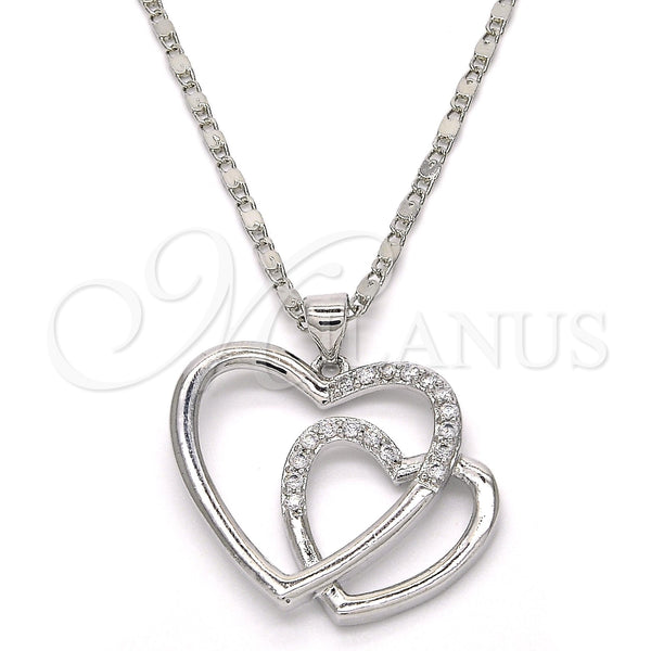 Rhodium Gold Filled Pendant Necklace, Heart Design, with White Cubic Zirconia, Polished, Rhodium Finish, 04.99.0031.1.18 (02 MM Thickness, 18 Inches Length)