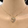 Oro Laminado Pendant Necklace, Gold Filled Style Heart Design, with White Cubic Zirconia, Polished, Golden Finish, 04.99.0034.18 (02 MM Thickness, 18 Inches Length)
