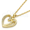 Oro Laminado Pendant Necklace, Gold Filled Style Heart Design, with White Cubic Zirconia, Polished, Golden Finish, 04.99.0034.18 (02 MM Thickness, 18 Inches Length)