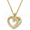 Oro Laminado Pendant Necklace, Gold Filled Style Heart Design, with White Cubic Zirconia, Polished, Golden Finish, 04.99.0034.18 (02 MM Thickness, 18 Inches Length)