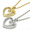 Oro Laminado Pendant Necklace, Gold Filled Style Heart Design, with White Cubic Zirconia, Polished, Golden Finish, 04.99.0034.18 (02 MM Thickness, 18 Inches Length)