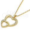 Oro Laminado Pendant Necklace, Gold Filled Style Heart Design, with White Cubic Zirconia, Polished, Golden Finish, 04.99.0037.18 (02 MM Thickness, 18 Inches Length)