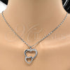Rhodium Plated Pendant Necklace, Heart Design, with White Cubic Zirconia, Polished, Rhodium Finish, 04.99.0037.1.18 (02 MM Thickness, 18 Inches Length)