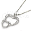 Rhodium Plated Pendant Necklace, Heart Design, with White Cubic Zirconia, Polished, Rhodium Finish, 04.99.0037.1.18 (02 MM Thickness, 18 Inches Length)