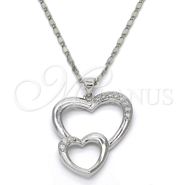 Rhodium Plated Pendant Necklace, Heart Design, with White Cubic Zirconia, Polished, Rhodium Finish, 04.99.0037.1.18 (02 MM Thickness, 18 Inches Length)