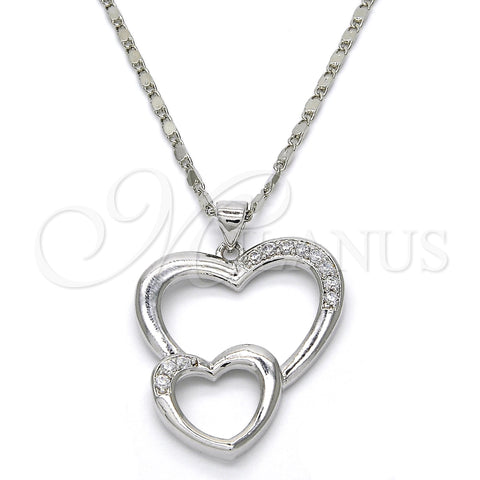Rhodium Plated Pendant Necklace, Heart Design, with White Cubic Zirconia, Polished, Rhodium Finish, 04.99.0037.1.18 (02 MM Thickness, 18 Inches Length)