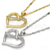 Oro Laminado Pendant Necklace, Gold Filled Style Heart Design, with White Cubic Zirconia, Polished, Golden Finish, 04.99.0039.18 (02 MM Thickness, 18 Inches Length)