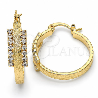 Oro Laminado Small Hoop, Gold Filled Style with White Crystal, Matte Finish, Golden Finish, 5.140.019.25