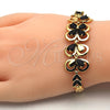 Oro Laminado Fancy Bracelet, Gold Filled Style Flower and Leaf Design, with Black Cubic Zirconia, Polished, Golden Finish, 03.266.0022.07 (06 MM Thickness, 7 Inches Length)