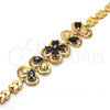 Oro Laminado Fancy Bracelet, Gold Filled Style Flower and Leaf Design, with Black Cubic Zirconia, Polished, Golden Finish, 03.266.0022.07 (06 MM Thickness, 7 Inches Length)