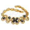 Oro Laminado Fancy Bracelet, Gold Filled Style Flower and Leaf Design, with Black Cubic Zirconia, Polished, Golden Finish, 03.266.0022.07 (06 MM Thickness, 7 Inches Length)