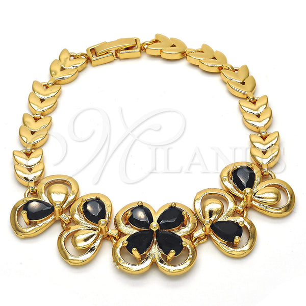 Gold Filled Bracelet — Fancy Bracelet Flower and Leaf Design with Black — main product view — SKU 117190 | Oro Laminado brazalete — elegante Bracelet flor and Leaf diseño with negro — SKU 117190
