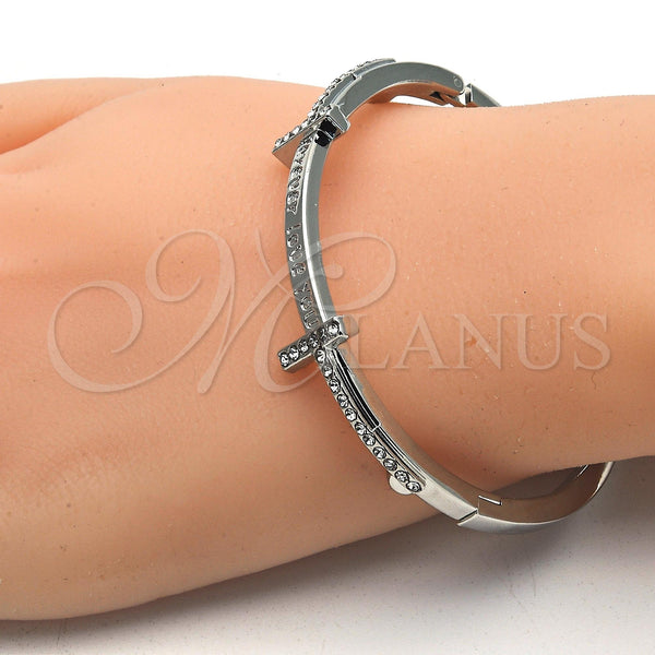 White Gold Filled Jewelry — Individual Bangle Love Design with White Crystal Polished — alternate product view — SKU 117224 | Oro Laminado Blanco joyería — Individual Bangle Love diseño with cristal blanco pulido — SKU 117224