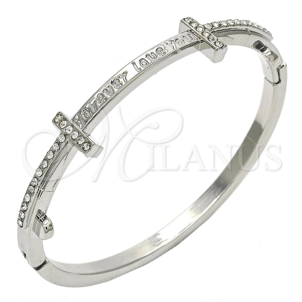 White Gold Filled Jewelry — Individual Bangle Love Design with White Crystal Polished — main product view — SKU 117224 | Oro Laminado Blanco joyería — Individual Bangle Love diseño with cristal blanco pulido — SKU 117224