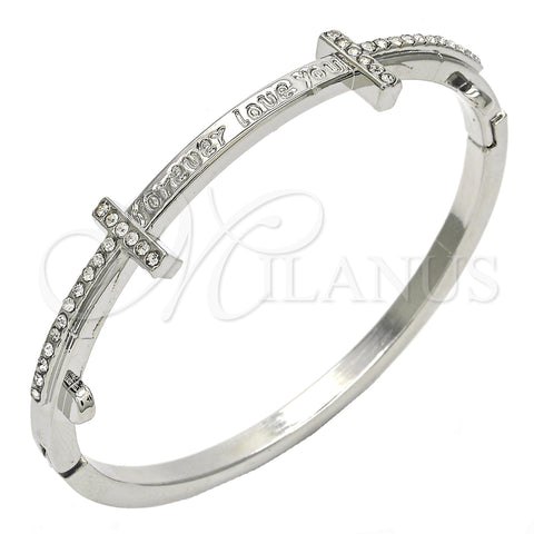 Rhodium Gold Filled Individual Bangle, Love Design, with White Crystal, Polished, Rhodium Finish, 07.252.0065.1.04 (04 MM Thickness, Size 4 (2.25 Diameter))