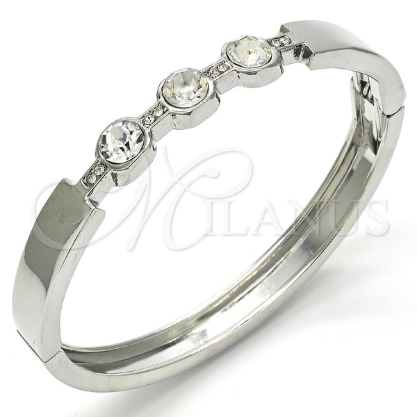 White Gold Filled Jewelry — Individual Bangle with White Crystal Polished 07. 08 — main product view — SKU 117236 | Oro Laminado Blanco joyería — Individual Bangle with cristal blanco pulido 07. 08 — SKU 117236
