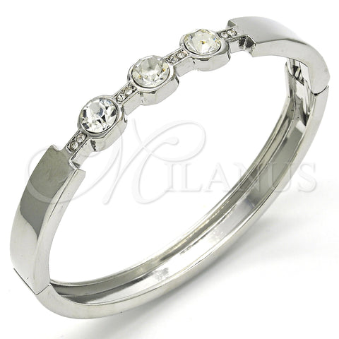Rhodium Plated Individual Bangle, with White Crystal, Polished, Rhodium Finish, 07.252.0068.1.05 (08 MM Thickness, Size 5 (2.50 Diameter))