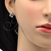 Rhodium Gold Filled Earring and Pendant Adult Set, Leaf Design, with White Micro Pave, Polished, Rhodium Finish, 10.156.0095