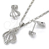 Rhodium Gold Filled Earring and Pendant Adult Set, Leaf Design, with White Micro Pave, Polished, Rhodium Finish, 10.156.0095