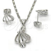 Rhodium Gold Filled Earring and Pendant Adult Set, Leaf Design, with White Micro Pave, Polished, Rhodium Finish, 10.156.0095