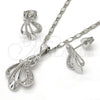 Rhodium Gold Filled Earring and Pendant Adult Set, Leaf Design, with White Micro Pave, Polished, Rhodium Finish, 10.156.0095