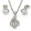 Rhodium Gold Filled Earring and Pendant Adult Set, Leaf Design, with White Micro Pave, Polished, Rhodium Finish, 10.156.0095