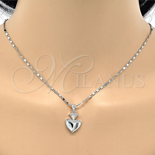 White Gold Filled Necklace — Pendant Necklace Heart Design with White Micro Pave — alternate product view — SKU 117264 | Oro Laminado Blanco collar — Pendant Necklace corazón diseño with blanco Micro Pave — SKU 117264