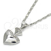 Rhodium Plated Pendant Necklace, Heart Design, with White Micro Pave, Polished, Rhodium Finish, 04.213.0075.18 (02 MM Thickness, 18 Inches Length)