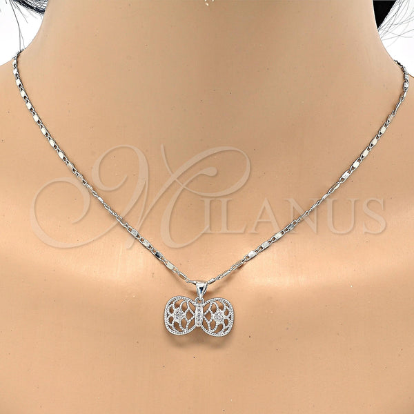 White Gold Filled Ring — Earring and Pendant Adult Set Bow Design with — alternate product view — SKU 117271 | Oro Laminado Blanco anillo — Earring and Pendant Adult Set Bow diseño with — SKU 117271