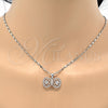 Rhodium Gold Filled Earring and Pendant Adult Set, Bow Design, with White Micro Pave, Polished, Rhodium Finish, 10.156.0104
