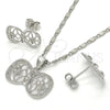 Rhodium Gold Filled Earring and Pendant Adult Set, Bow Design, with White Micro Pave, Polished, Rhodium Finish, 10.156.0104