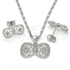 Rhodium Gold Filled Earring and Pendant Adult Set, Bow Design, with White Micro Pave, Polished, Rhodium Finish, 10.156.0104