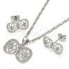 Rhodium Gold Filled Earring and Pendant Adult Set, Bow Design, with White Micro Pave, Polished, Rhodium Finish, 10.156.0104