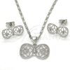 Rhodium Gold Filled Earring and Pendant Adult Set, Bow Design, with White Micro Pave, Polished, Rhodium Finish, 10.156.0104