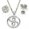 Rhodium Gold Filled Earring and Pendant Adult Set, Spiral Design, with White Micro Pave, Polished, Rhodium Finish, 10.156.0106
