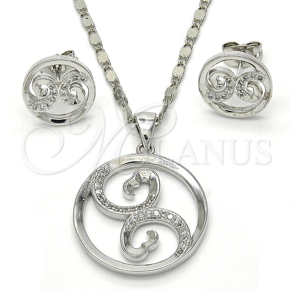 Rhodium Gold Filled Earring and Pendant Adult Set, Spiral Design, with White Micro Pave, Polished, Rhodium Finish, 10.156.0106