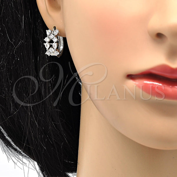 White Gold Filled Hoop Earrings — Huggie Hoop Teardrop Design with White Cubic Zirconia — alternate product view — SKU 117363 | Oro Laminado Blanco aretes de aro — Huggie Hoop Teardrop diseño with blanco Cubic Zirconia — SKU 117363