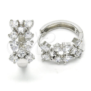 White Gold Filled Hoop Earrings — Huggie Hoop Teardrop Design with White Cubic Zirconia — main product view — SKU 117363 | Oro Laminado Blanco aretes de aro — Huggie Hoop Teardrop diseño with blanco Cubic Zirconia — SKU 117363