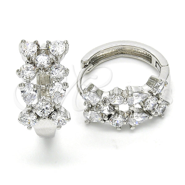 White Gold Filled Hoop Earrings — Huggie Hoop Teardrop Design with White Cubic Zirconia — main product view — SKU 117363 | Oro Laminado Blanco aretes de aro — Huggie Hoop Teardrop diseño with blanco Cubic Zirconia — SKU 117363