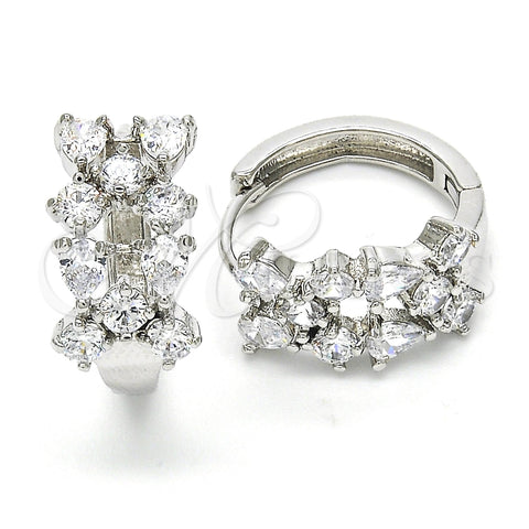 Rhodium Gold Filled Huggie Hoop, Teardrop Design, with White Cubic Zirconia, Polished, Rhodium Finish, 02.213.0123.20