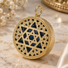 Oro Laminado Fancy Pendant, Gold Filled Style Judaica and Star of David Design, Blue Enamel Finish, Golden Finish, 05.09.0060