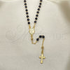 Oro Laminado Thin Rosary, Gold Filled Style Divino NiÃ±o and Crucifix Design, with Black Azavache, Polished, Golden Finish, 09.09.0002.18