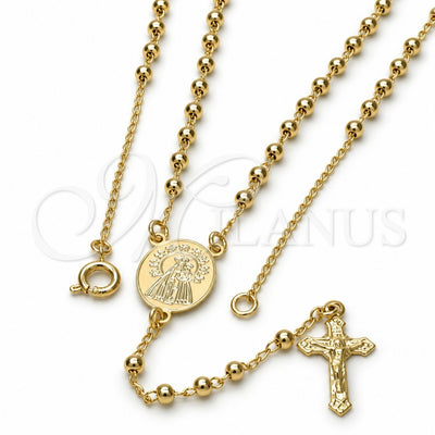 Oro Laminado Thin Rosary, Gold Filled Style Caridad del Cobre and Crucifix Design, Polished, Golden Finish, 09.09.0004.18