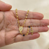 Oro Laminado Thin Rosary, Gold Filled Style Caridad del Cobre and Crucifix Design, with Black Azavache, Polished, Golden Finish, 09.09.0007.18